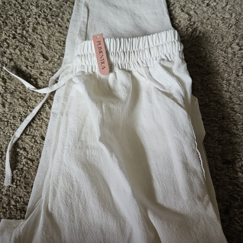 White Drawstring Joggers - Picture 2 of 9